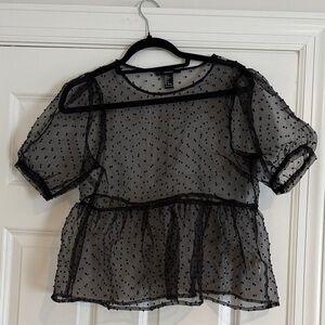 Forever 21 Black Sheer Polka Dot Blouse SZ S
